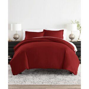 NEW Ienjoy Double Brushed Solid 3-Piece Duvet Cover Set Burgundy Red King
